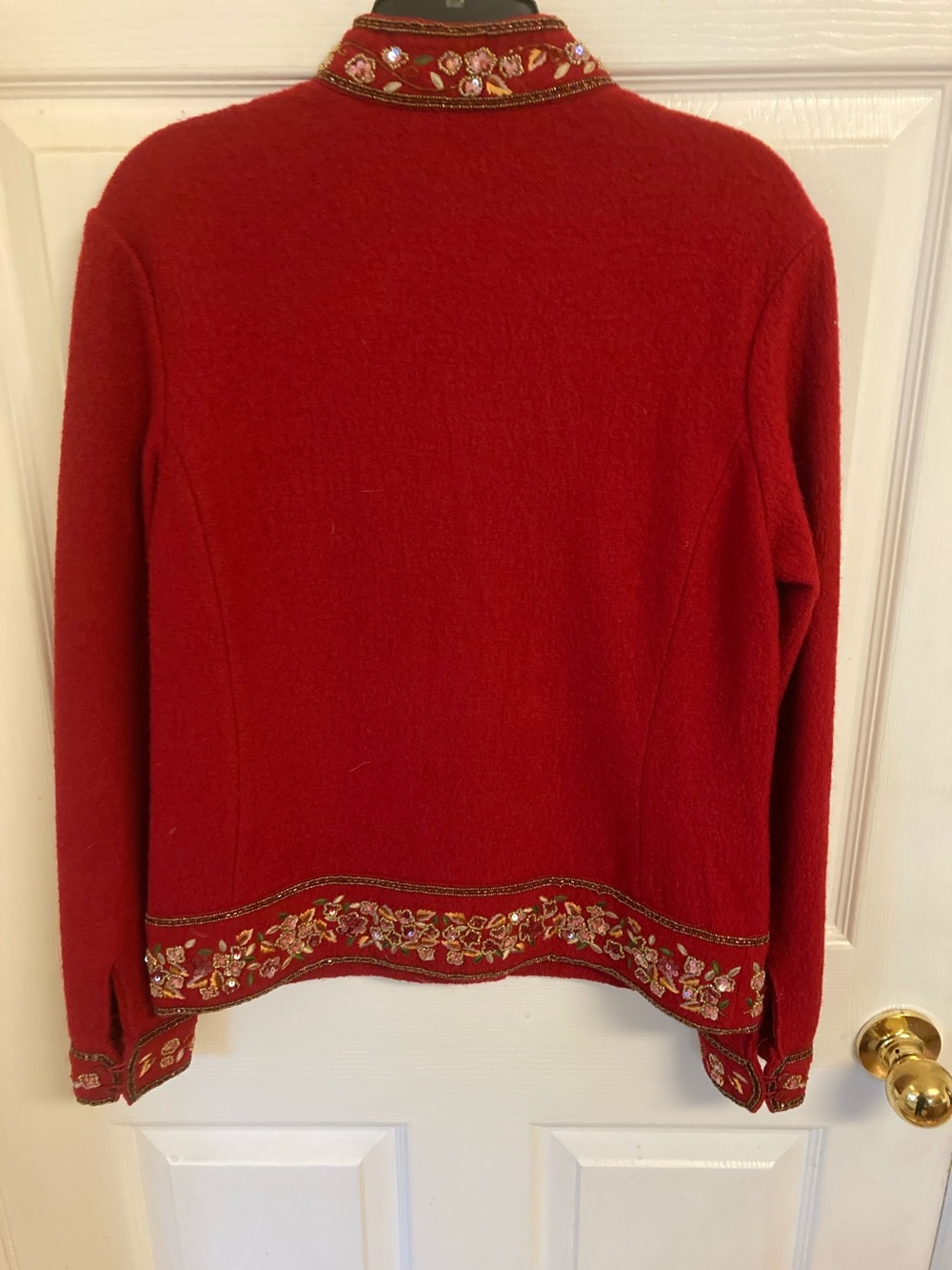 Talbots Red Embroidered Wool Button Front Jacket - Picture 8 of 11